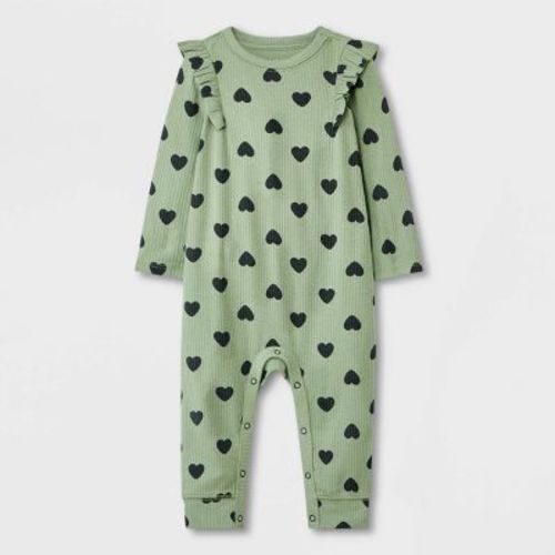 Baby Girls' Heart Ribbed Romper - Cat & Jack™ Green/black
