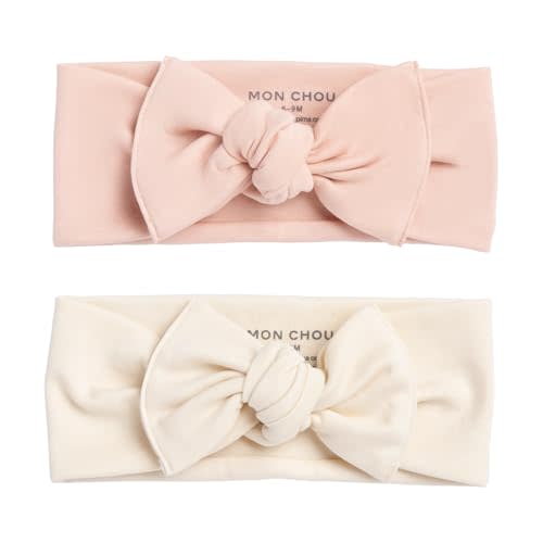 MON CHOU Baby Bow for Girls,100% Organic Pima Cotton Jersey Headband, Hair Accessory for Newborn Infant Toddler Kid, Adjustable Super-Soft Head Wrap-Sizes 6-9 Months