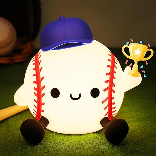 Baseball Night Light, Silicone Touch Control Lamp USB Rechargeable with Timer & Brightness Adjustment, Ideal for Breastfeeding Creates Glow for All Ages Baseball Lovers