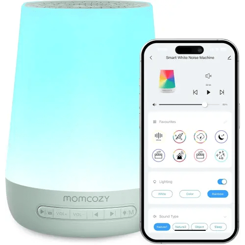 Baby Sound Machine, Momcozy White Noise Machine for Baby Sleeping with Night Light, Toddler Sleep Trainer with 34 Soothing Sounds, Timer, App Remote Control, Personal Sleep Routine(Green)