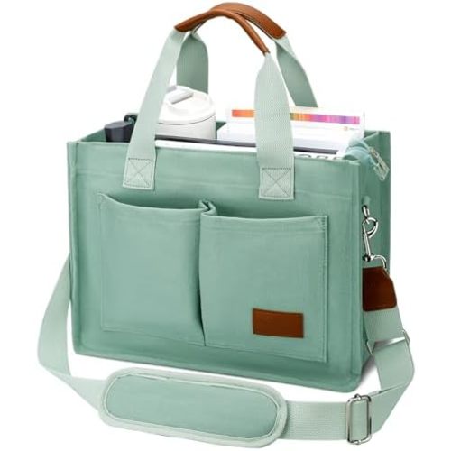 KKXIU Large Canvas Tote Bag for Women with Zipper and Compartments Crossbody Work Bible Messenger Purse Bag With Pockets