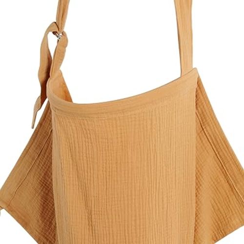 Blissful Diary Muslin Nursing Cover for Breastfeeding, Breathable Breastfeeding Cover up with Arch Neckline for Women, Nursing Apron (Retro Yellow)