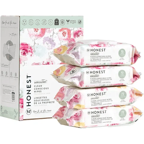 The Honest Company Clean Conscious Unscented Wipes | Over 99% Water, Compostable, Plant-Based, Baby Wipes | Hypoallergenic for Sensitive Skin, EWG Verified | Rose Blossom, 288 Count