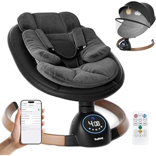 Baby Swings for Infants, 5-Speed Motion & Vibration, Bluetooth Music, Remote Control, Electric Infant Swing with 10 Lullabies, Portable Baby Rocker for Newborns,Indoor & Outdoor Use