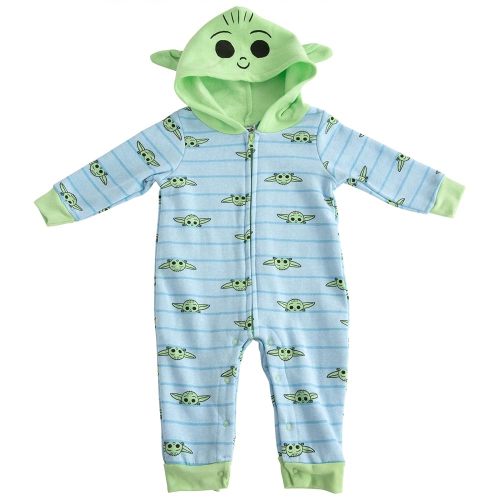 STAR WARS Baby Boys Baby Yoda New Born Infant Long Sleeve Fleece Hooded Romper Bodysuit