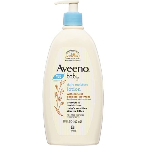 Aveeno Baby Daily Moisture Moisturizing Lotion for Delicate Skin with Natural Colloidal Oatmeal & Dimethicone, Hypoallergenic, Fragrance-, Phthalate- & Paraben-Free, 18 fl. oz (Package may vary)
