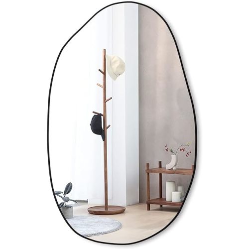 33.5×20.5 inches Irregular Wall , Asymmetrical , Large Vanity Mirror for Wall Decoration, Modern Wood Framed for Living Room Bedroom Bathroom Entryway Mirror