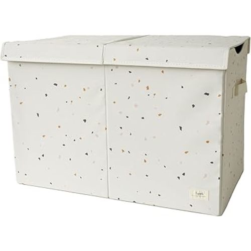 3 Sprouts Recycled Fabric Toy Chest Storage Box - Extra Large Toy Storage Box, Sturdy Toy Bins - Kids Organizer for Bedroom - Toybox Basket with Lid for Kids, Toddlers, Boys, Girls - Terrazzo Cream