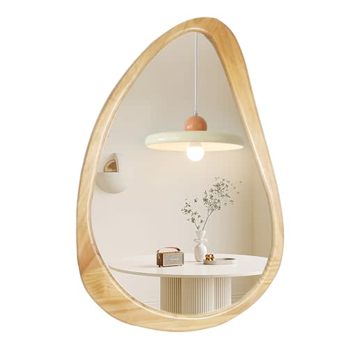 Irregular Wall Mirror,Wood Asymmetrical Mirror,20X30 Inch Large Modern Vanity Bathroom Mirror,Farmhouse Abstract Walnut Nature Mirror for Bedroom Living Room Entryway