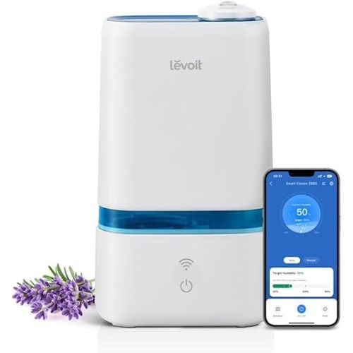 LEVOIT 4L Smart Cool Mist Humidifier for Home Bedroom with Essential Oils, Customize Humidity for Baby & Plants, APP & Voice Control, Schedule, Timer, Last up to 40Hrs, Whisper Quiet, Handle Design