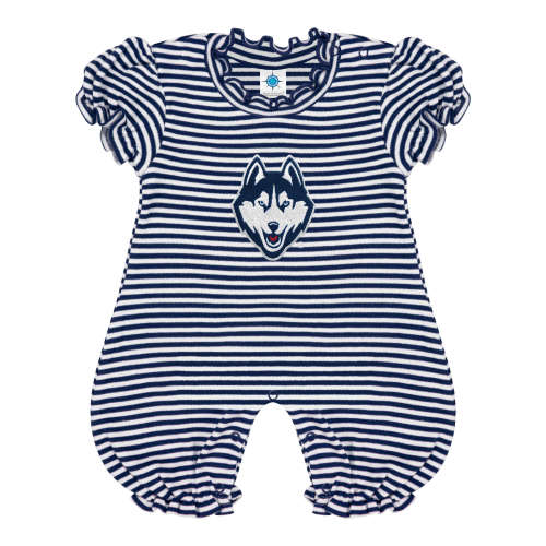 UConn Huskies Stripe Puff Sleeve Romper | College Baby