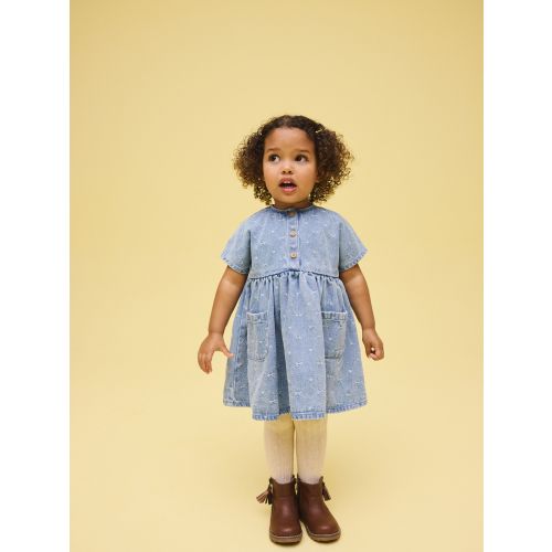 Denim Bow Short Sleeve Dress (3mths-8yrs)