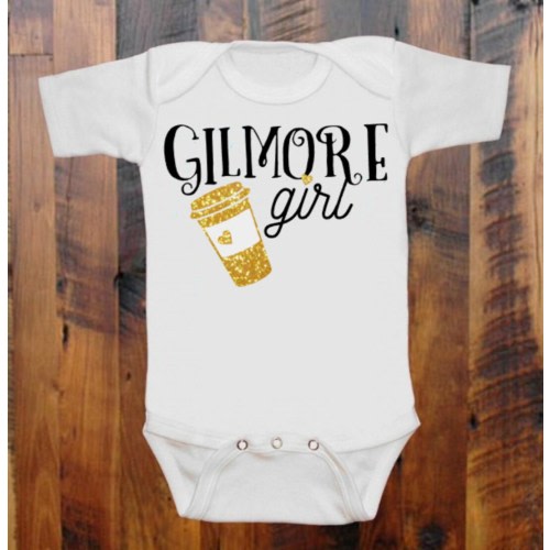 Toddler & Baby Sizes | Gilmore Girl | Lorelai Rory Luke&#39;s Diner Coffee Cup | Geeky Onesie | Unique Cute Baby Shirt | Gold Glitter