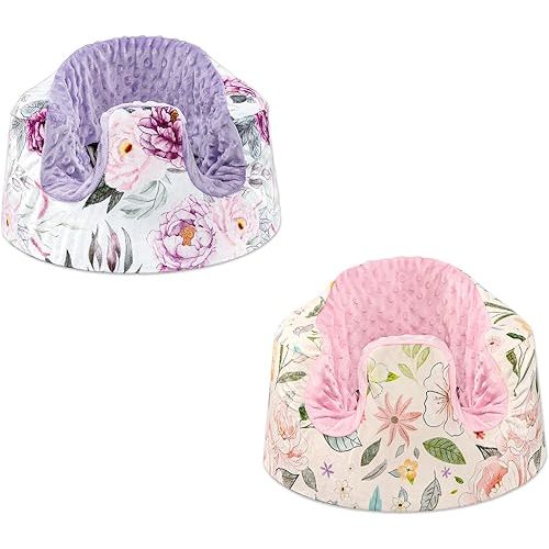 Baby Seat Cover Compatible with Bumbo Seat, Soft Comfortable Seat Cover for Baby Girl Boy, Breathable Removable Cover for Baby Seat, Purple Flower and Pink Flowers