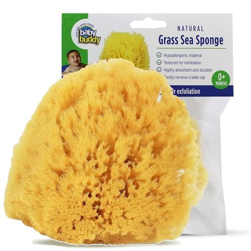 Baby Buddy Natural Baby Bath Sponge 4in Soft Grass Sea Sponge Soft on Baby's Tender Skin, Biodegradable, Hypoallergenic, Absorbent Natural Sea Sponge, 1 Pack, Yellow