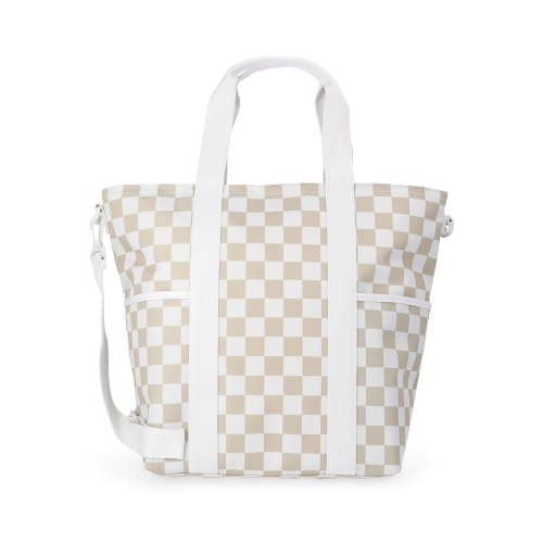 No Boundaries Women's Beach Insulated Tote Bag, Tan Checker