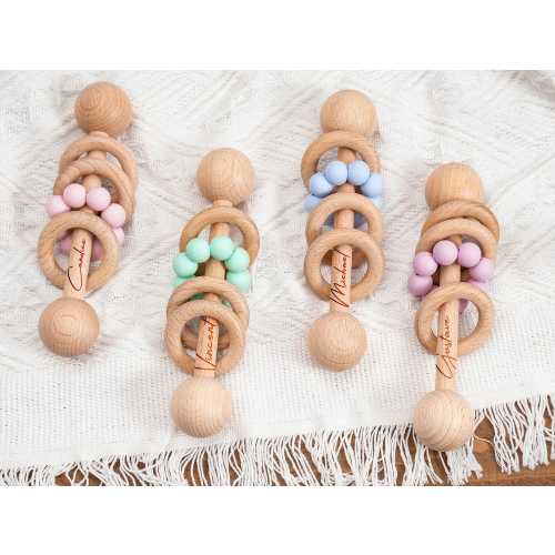 Personalized Engraved Wooden Rattle Ring for Newborn Gift,Baby Rattle for Babies,Baby Shower Gift,Gift for Nephew Niece