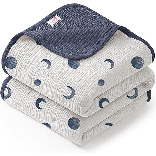 Bearmoss Muslin Baby Blanket, [100% Cotton] Baby Crib Blanket, 47x47 Inches Soft Breathable Toddlers Bed Quilt for Unisex Newborns Girls and Infant Boys (Bluemoon)