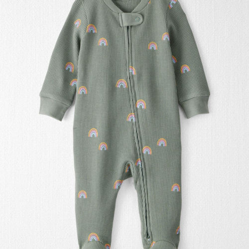 Magical Rainbow Baby Waffle Knit Sleep & Play Pyjamas in Magical Rainbow Print Made with Organic Cotton
