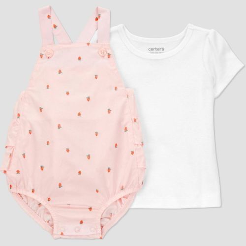 Carter's Just One You® Baby Girls' Strawberries Bubble Overalls Set - Pink/White Newborn: Cotton T-Shirt & Romper