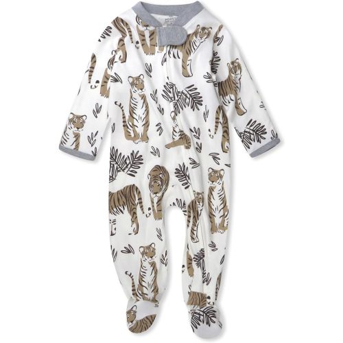HonestBaby Sleep and Play Footed Pajamas One-Piece Sleeper Jumpsuit Zip-front PJs Organic Cotton for Baby Boys, Unisex - 1 - Newborn