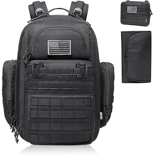 Diaper Bag Backpack for Dad, DBTAC Large Baby Nappy Bag for Men w/Changing Mat, Insulated+Wipe Pockets, Stroller Straps, Black