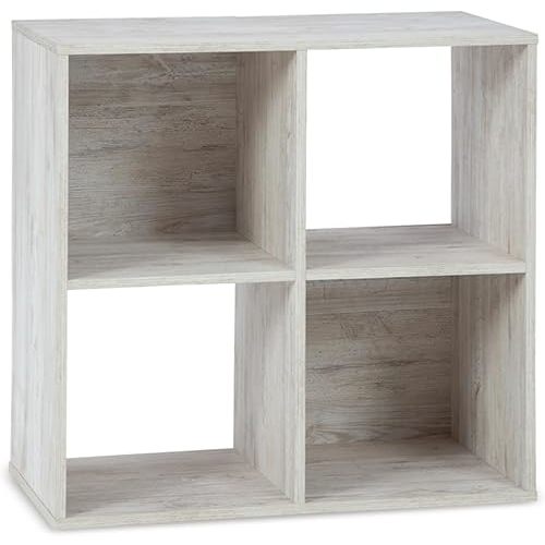 Signature Design by Ashley Paxberry Coastal 4 Cube Storage Organizer or Bookcase, Whitewash