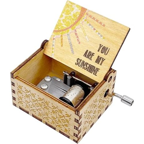 You are My Sunshine Music Boxes, Wooden Hand Crank Laser Engraved Vintage Unique Musical Box Gifts for Birthday, Christmas, Valentines Day, Mother's Day, Anniversary, Wedding