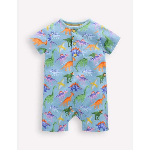 Jersey Romper-Vintage Blue Dinosaurs