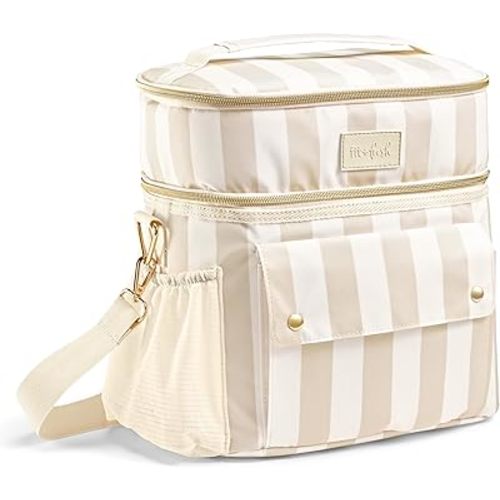 Fit & Fresh Sidekick Insulated Cooler Bag – Dual Compartment Leakproof Soft Sided Lunch Cooler, Small Cooler Bag with Crossbody Strap, 15 Can Capacity for Work, Beach & Travel, Pina Colada Cabana