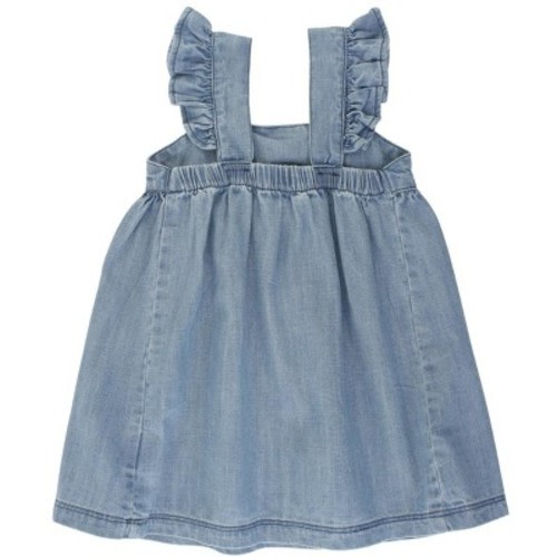RuffleButts Flutter Bow Woven Dress - Light Wash Denim, Size: 3-6m