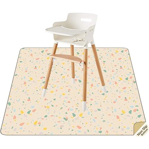 Splat Mat for Under High Chair/Arts/Crafts by CLCROBD, 51" Baby Anti-Slip Food Splash and Spill Mat for Eating Mess, Waterproof Floor Protector and Table Cloth (Beige)