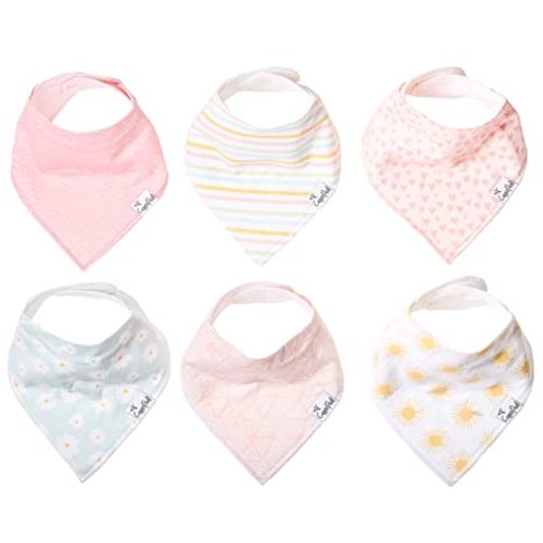 Copper Pearl 6 Pack Soft Cotton Baby Bibs for Drooling and Teething, Absorbent Drool Bibs for Baby Girl, Adjustable to Fit Newborns to Toddlers, Tons of Styles (Sunny Set)