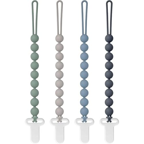 Pacifier Clips Silicone, 4-Pack Pacifier Holder Clip with Stylish Round Design, 100% Food Grade Silicone, Safe Essentials for Newborns Baby Boys and Girls