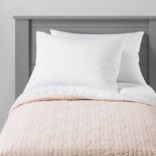 Full/Queen Chambray Stripes Kids' Quilt Pink - Pillowfort™: Cotton, OEKO-TEX Certified, Machine Washable