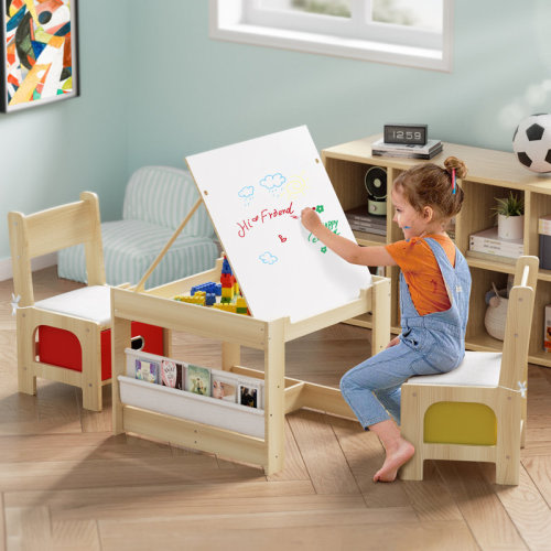 Zoomie Kids Kids Table And Chairs, Wooden Kids Table And Chair Set, Kids Table With Removable Blackboard, Toddler Table And Chairs With Storage Drawer, Kids Activity Table For Daycare, Classroom, Playroom & Reviews | Wayfair