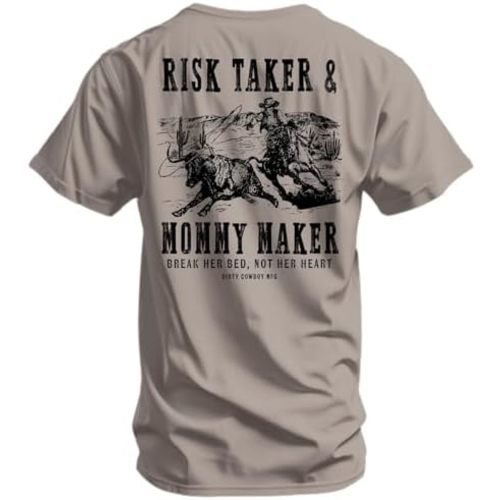 Combat Iron Men's Graphic T-Shirt | Risk Taker, Mommy Maker | Athletic Fit, Tagless Comfort