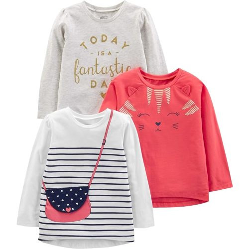 Simple Joys by Carter's Girls' 3-Pack Graphic Long-Sleeve Tees