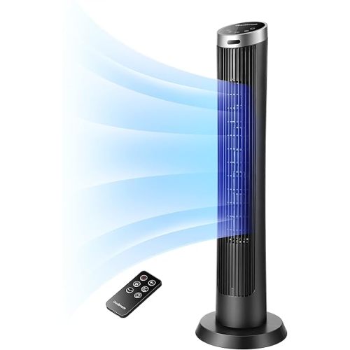 OmniBreeze Digital Electric Tower Fan, with Remote Control, LED Display, Standing Bladeless Floor Fans Cooling and Quite Indoor Living Room Bedroom use (36 Inch)…