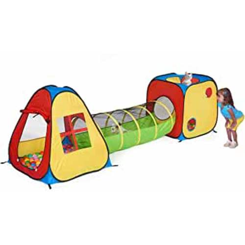 UTEX 3 in 1 Pop Up Play Tent with Tunnel, Ball Pit for Kids, Boys, Girls, Babies and Toddlers, Indoor/Outdoor Playhouse,Yellow