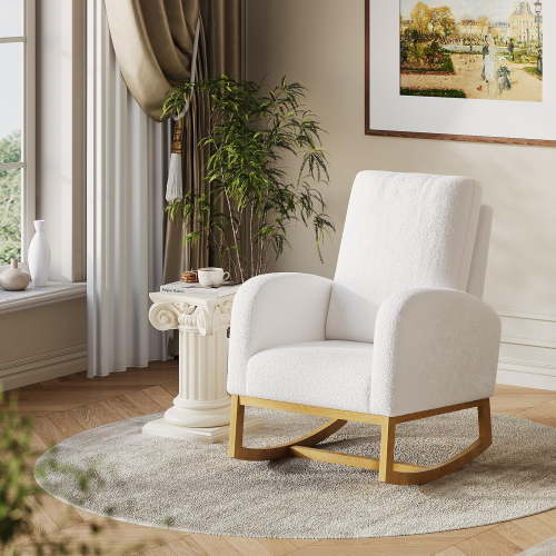 Ataucjin Upholstered Rocking Chair,Glider Chair Nursery Accent Chair with High Back and Side Pocket,High Back Glider Chair Rocking Accent Armchair with Wood Legs for Living Room,Bedroom,Nursery Room