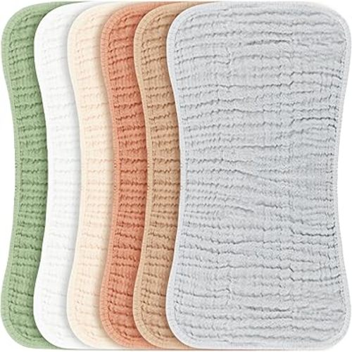 Konssy Muslin Baby Burp Cloths Sets for Unisex- 6 Pack Large 100% Cotton Burping Clothes for Newborn, Baby Girls and Boys