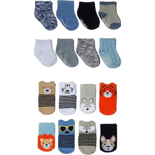 Little Me 16-Pack Newborn Baby & Infant Boys Socks- Solids, Space Dye & Cute Animals Assorted Pack- 0-12 Months