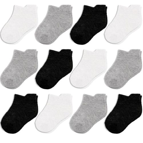 Cozyway Ankle Cotton Baby Socks - 12 Pack Stretch Baby Socks, Infant Socks, Black/White/Dark Gray, 6-12 Months, Unisex