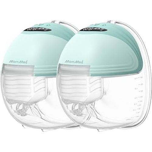 MomMed Wearable Breast Pump (Model S21) – Double Electric Hands-Free Breast Pump, Leak-Proof Design, 3 Modes (Stimulation, Expression, Auto) & 12 Vacuum Levels, Portable and Quiet, Green, 2 Pack