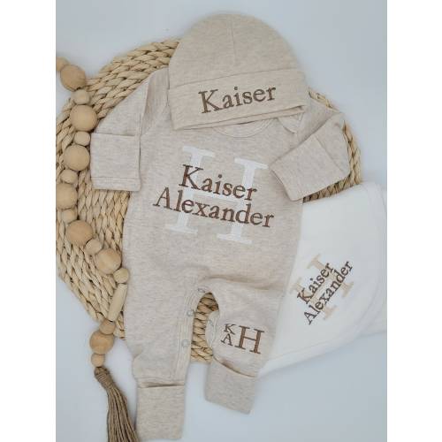 Personalized Newborn Boy Coming Home Outfit with Embroidered Blanket