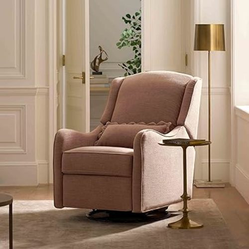 Namesake Devon Recliner and Swivel Glider in Performance Dusty Rose Eco-Basketweave, GREENGUARD Gold and CertiPUR-US® Certified