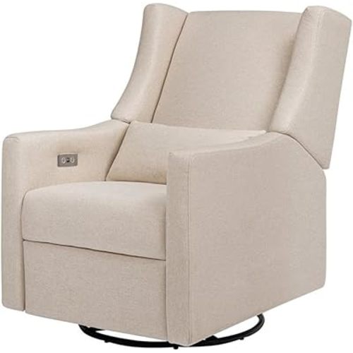 Babyletto Kiwi Electric Power Glider Recliner Nursery Chair w/USB Ports - Water & Stain Resistant Glider Rocking Chair for Nursery - GREENGUARD Gold Certified - 270° Swivel Rocker Recliner - Beach