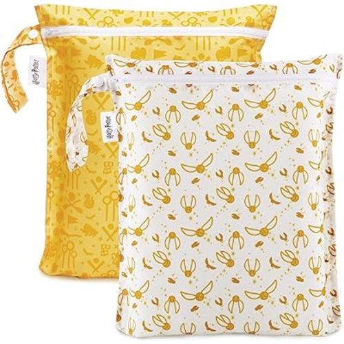 Bumkins Waterproof Wet Bag, Washable, Reusable for Travel, Beach, Pool, Stroller, Diapers, Dirty Gym Clothes, Wet Swimsuits, Toiletries, 12x14 - Harry Potter Quidditch (2-Pack)