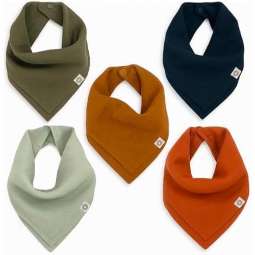 Kishu Baby Indi Organic Baby Bandana Bibs – Fairtrade 4-Way Reversible Drool Bibs for Boys & Girls – Unisex (Set of 5)